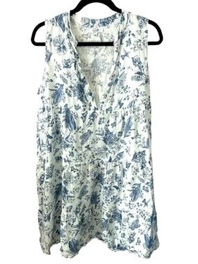 Rosemarie 100% Linen Sleeveless Floral Shirt Dress Midi V-Neck Lace Detail Lagom